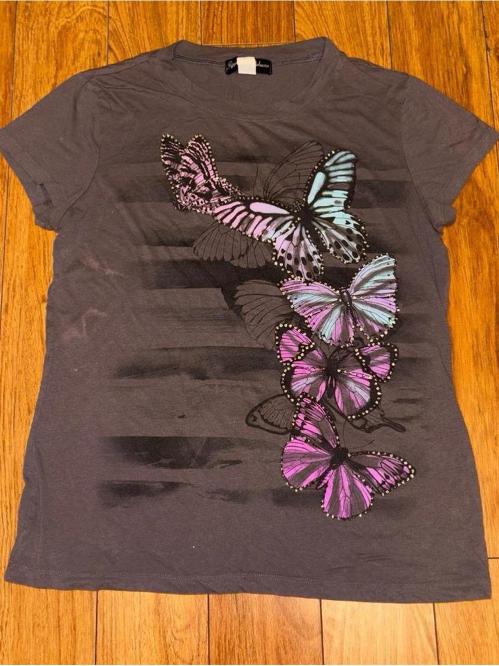 Y2K butterfly striped baby tee